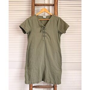 Hartford Alternative Classics Lace Up Cotton Shift Dress Olive Green Size 3 L